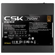 Fuente De Poder Antec Csk750 Dc, 750w , 80 Plus Bronze, Pcie 5.1, Negra