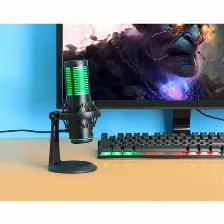 Microfono Omnidireccional Manhattan 102674, Usb, Led Rgb, Cancelacion De Ruido, Color Negro