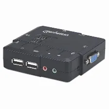 Switch Kvm Manhattan Compacto 2 Puertos Desktop Usb 2:1 Cables+audio Color Negro