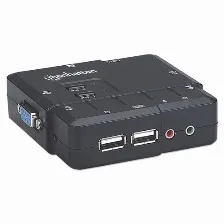 Switch Kvm Manhattan Compacto 2 Puertos Desktop Usb 2:1 Cables+audio Color Negro