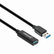 Cable De Extension Activa Repetidor Manhattan Usb-a Macho A Usb-a Hembra, 5 Metros, Usb 3.2 Gen 1, 5gbps, Amplificador De Senal Integrado, Negro