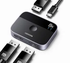 Switch De Video Ugreen, 2 Entradas Displayport, 1 Salida Displayport, Hasta 8k-30hz Y 4k-240hz, Bidireccional, Negro