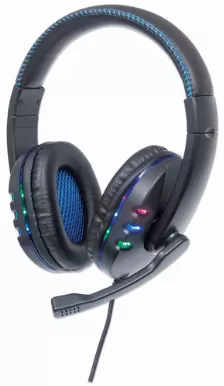 Audífonos Manhattan Audífonos Usb Para Videojuegos, Con Luces Led Diadema, Alámbrico, Usb, Negro, Azul