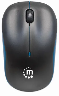Raton Manhattan 179416, Optico, Rf Inalambrico, Resolucion 1000 Dpi, Ambidextro, Color Negro/azul, Alcance 10m, Bateia Aa