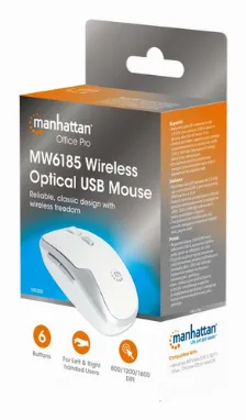Mouse Manhattan óptico, 6 Botones, 1600 Dpi, Rf Inalámbrico, 10 M, Blanco