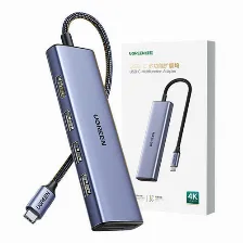 Docking Station Ugreen, 6 Puertos, Interfaz Usb-c, 3x Usb-a, 1x Hdmi, 1x Microsd, 1x Sd, 5000 Mbit/s, Plata