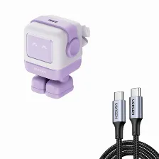 Cargador Mini Ugreen Uno 30w, Gan, Usb-c, Carga Rapida, Violeta/blanco