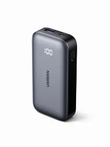 Power Bank Mini Ugreen 10000 Mah, Usb-a, Usb-c, Indicador Led, Carga Rapida 30w, Gris