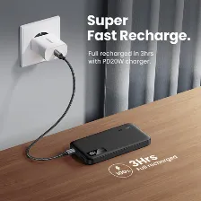 Power Bank Ugreen 10000 Mah, Usb-a, Usb-c, Indicador Led, Carga Rapida 20w, Negro
