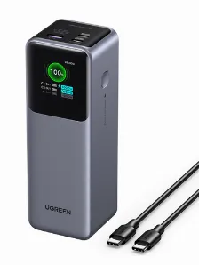 Power Bank Ugreen Nexode 25000mah, Hasta 140w, Pantalla Inteligente, 1x Usb-a, 2x Usb-c, Gris