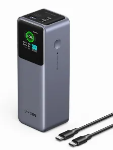 Power Bank Ugreen Nexode 25000mah, Hasta 140w, Pantalla Inteligente, 1x Usb-a, 2x Usb-c, Gris