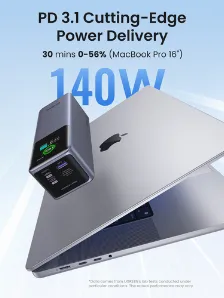 Power Bank Ugreen Nexode 25000mah, Hasta 140w, Pantalla Inteligente, 1x Usb-a, 2x Usb-c, Gris