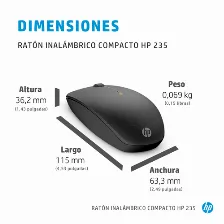 Mouse Optico Hp Inalambrico 2.4ghz, 235 Slim, 3 Botones, 1600 Dpi, Bateria Aa, Color Negro