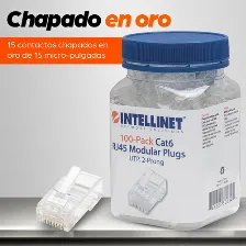 Paquete Plug Modular Intellinet, Rj45, Cat6, Multifilar, 100 Piezas
