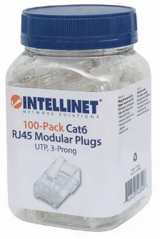 Plug Intellinet Rj-45 Cat6 Utp Solido, Bote Con 100 Piezas Transparentes