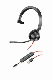 Audífonos Hp Poly Auriculares Usb-a Poly Blackwire 3315 Diadema, Alámbrico, 3.5 Mm, Usb, Negro, Rojo