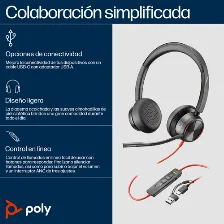 Diadema Hp Poly 8x223aa Bw 8225/ Alambrica Binaural Conexion Usb-c Usb-a Cancelacion Activa De Ruido Control Para Llamadas Color Negro Naranja