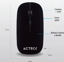 Mouse Optico Inalambrico Acteck Entry Mi240, 2 Botones, 1200 Dpi, Usb, Negro, Pilas Aaa