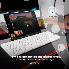 Teclado Inalambrico Acteck Inspire Comp Ti695, Conexion Dual (bluetooth O Receptor Usb 2.4ghz), Formato Completo, Blanco