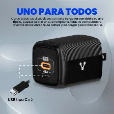 Cargador Vorago Au-402-bk 110v ~ 240v, Teléfono Móvil, Interior, 2usb-c, Carga Rápida, 45 W, Negro