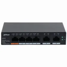 Switch Dahua 6 Puertos Gigabit Ethernet, 4 Puertos Poe 10/100/1000 + 2 Puertos Uplink, 60w, 12 Gbit/s