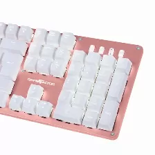 Teclado Mecanico Game Factor Kbg400, Switch Kred Blue, Retroilumando, Usb 1.8 Metros, Color Rosa/blanco