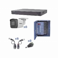 Kit Hikvision Kh1080p8bw, Dvr 7208hqhi 8ch, 8 Cam Bala 2ce16d0t 1080/2mp, Fuente Heavi Y 11-15vcd, 8pz Jack Macho, 8pz Kit Transceptores Tt101fturboz