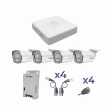 Kit De Vigilancia Hikvision Cctv, Dvr 4 Canales, 4 Camaras Colorvu, 2mp, Ip67, Con Accesorios (ultimas Piezas)