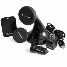 Kit Vorago Mobile Mk-300, Cargador Para Auto Y Pared, Soporte Magnético Para Auto, Cable Híbrido Micro Usb O Lightning, Negro