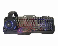 Kits Naceb Technology Na-0925 Teclado Usb, 105 Teclas, Iluminación Si, Mouse Usb, 2400 Dpi, Auriculares Tipo Diadema, 3,5 Mm, Total 4 Pieza(s), Color Negro, Rojo