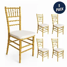 Paquete De 5 Sillas Modamob Modelo Tiffany, Metalica, 161cm X 40cm X 46cm, 26.5 Kg, Incluye Asientos Acolchados, Color Dorado