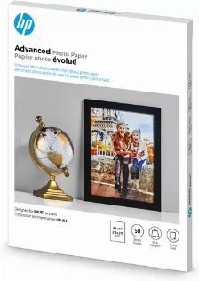 Papel Fotografico Hp Advanced Photo Paper, Glossy, 65 Lb, 8.5 X 11 In (216 X 279 Mm), 50 Sheets, Brillo, Blanco, 50 Hojas, Funciona Con Impresoras De Inyección De Tinta, Optimizadas Para Tinta Orig...