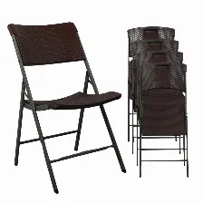 Pack De 6 Sillas Plegables Modamob, Modelo Bosc, Reforzadas, Plastico Con Terminado Tipo Mimbre Color Cafe