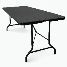 Mesa Plegable Modamob 1.80 Metros, Modelo Lignum 180cm X 76cm X 74cm, Calibre 25mm, Acabado Tipo Mimbre Simula Madera Color Negro